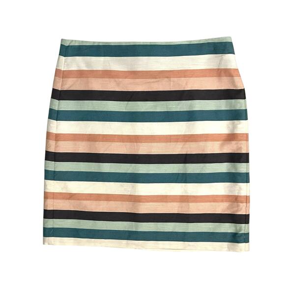 Loft Striped Easter Pastel Pinks, Greens Lined Short Mini Straight Skirt Size 4 - Picture 1 of 9